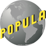 the Popula logo; a globe with 'POPULA' written diagonally over it