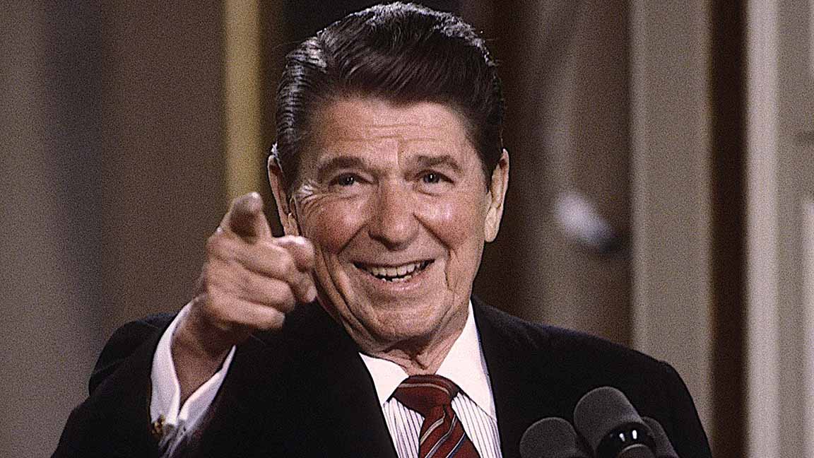 Washington DC. USA, 22nd May, 1984. During his news conference President Ronald Reagan points to reporter who gets the next question.